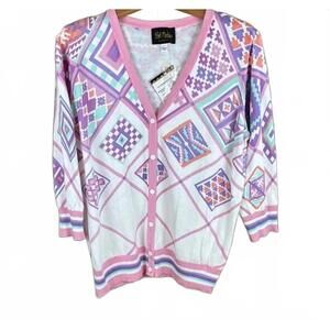 NWT Bob Mackie Wearable Art BOHO Cardigan Geometric Print Women's Size 1X